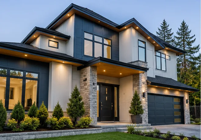 Illustrative modern painted house exterior